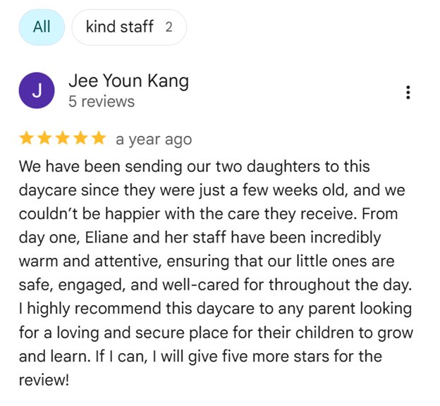 Google review from Jee Youn K.